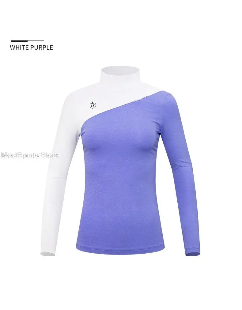 PGM Golf Clothing Ladies Long Sleeve Bottoming Shirts for Women Warm Slim Fit Golf Shirts Female Patchwork Stretch Sports Tops
