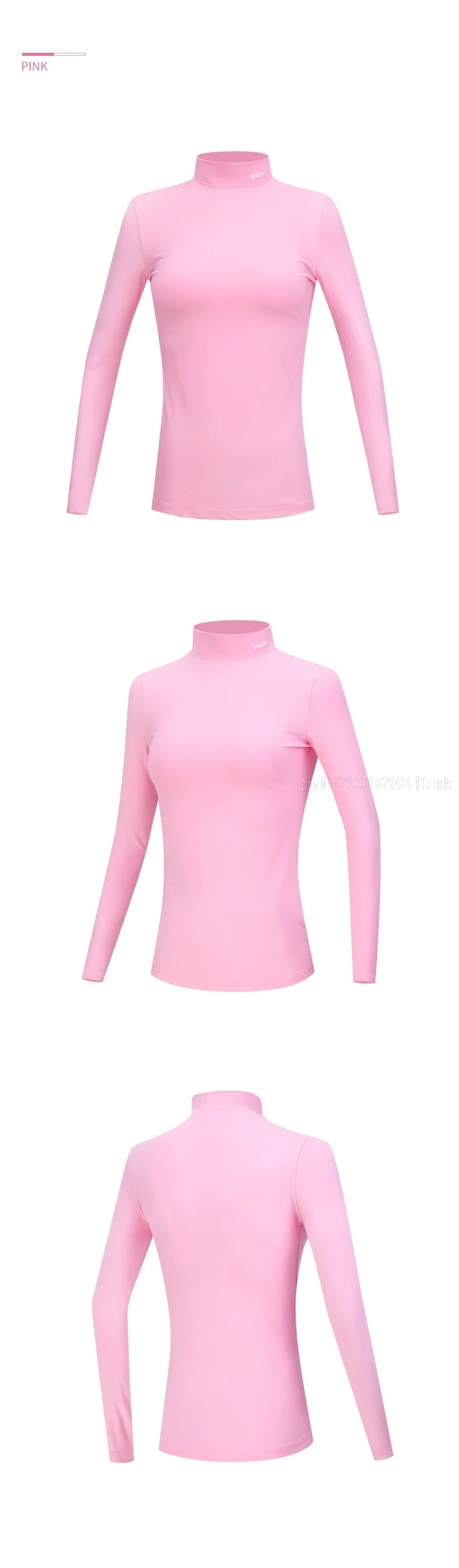 PGM Autumn Winter Women Fleece Golf Underwear Ladies Warm Golf Long-sleeved T-shirt Stand Collar Shirt Elastic Windproof Tops
