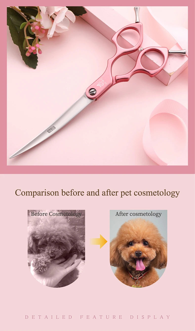 Premium Dog Grooming Curved Scissors – Alloy Handle, 440C Stainless Steel, Professional Pet Shears