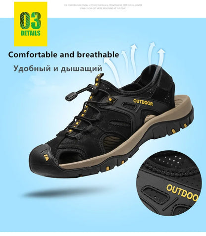 Men's Genuine Leather Sandals Non Slip Outdoor Beach