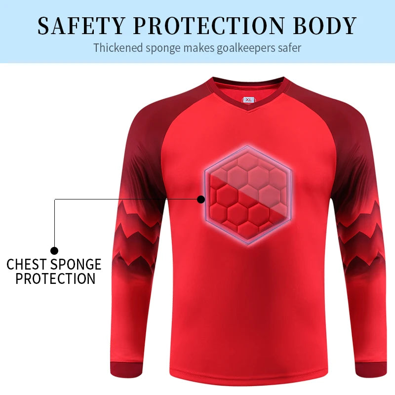 2021 New Uniform Men's Football Training Goalkeeper Uniform Kids Soccer Jersey Set Long Sleeve Protective Sponge Shirt Pants