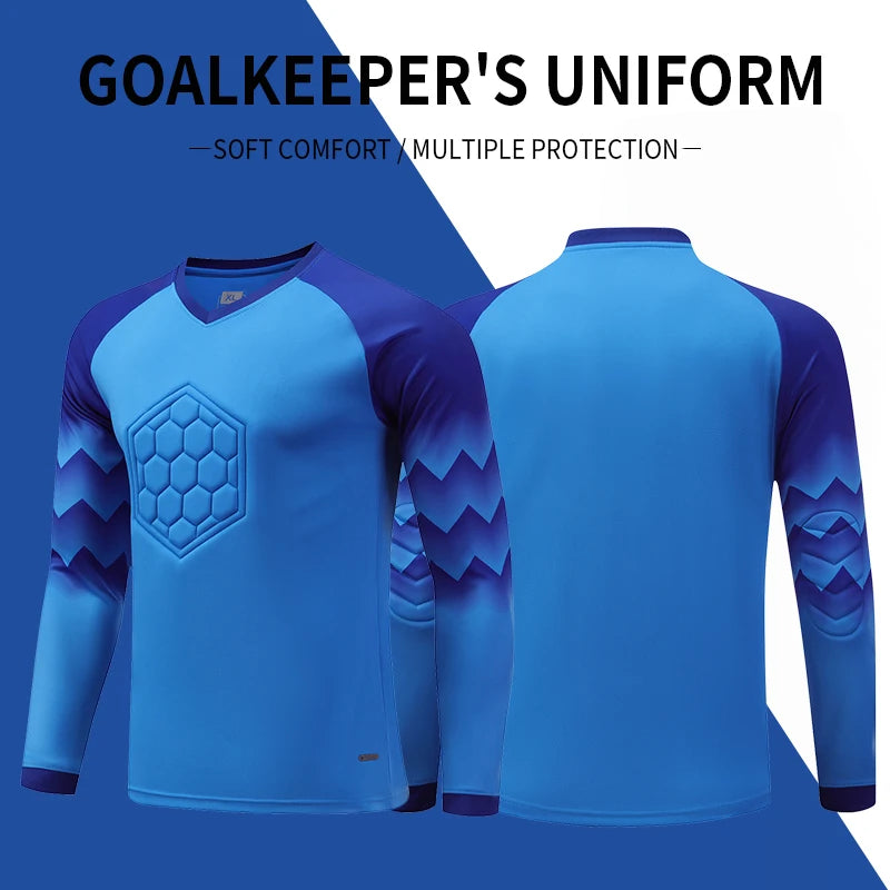 2021 New Uniform Men's Football Training Goalkeeper Uniform Kids Soccer Jersey Set Long Sleeve Protective Sponge Shirt Pants
