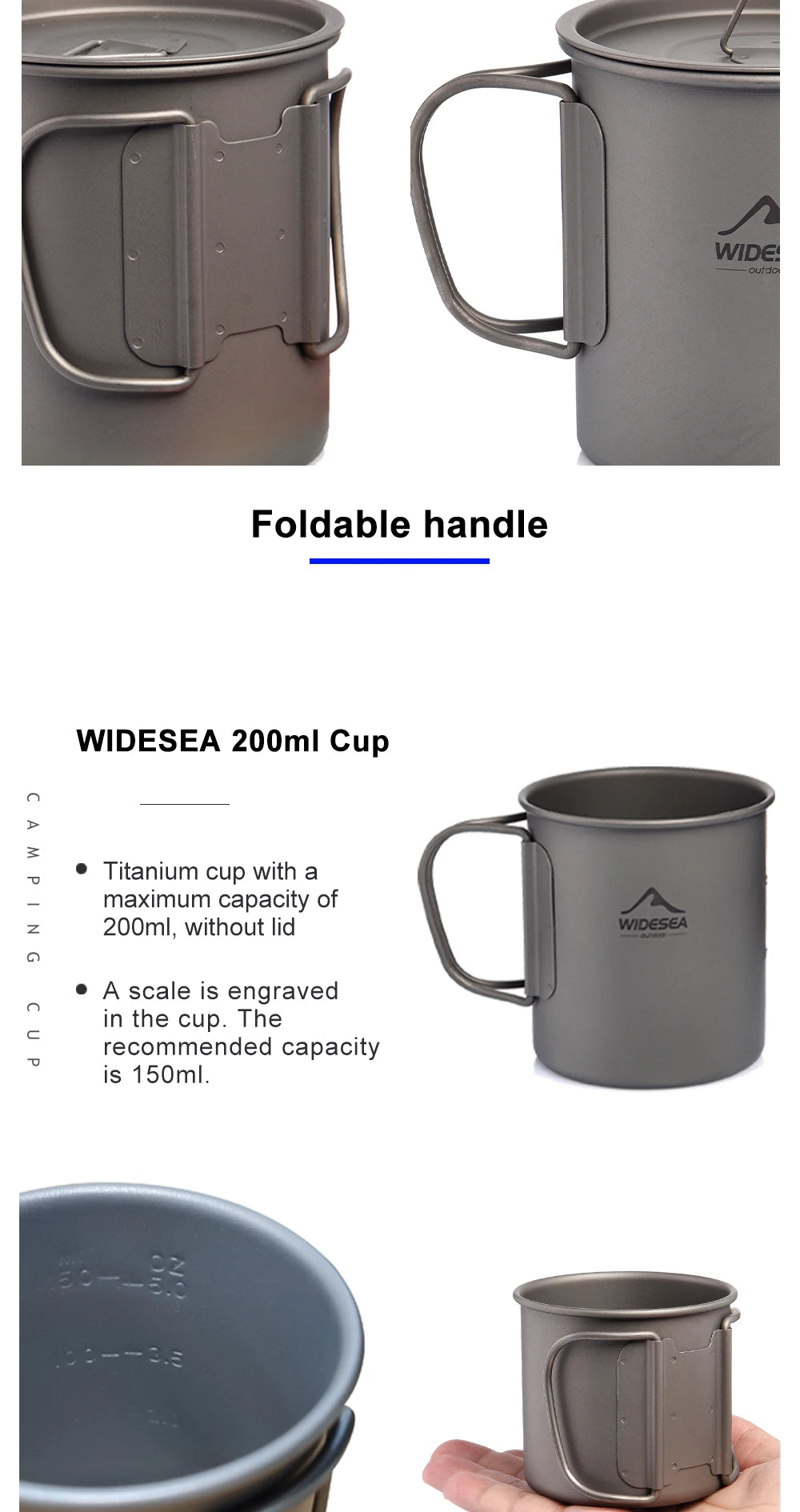 Titanium Camping Mug 0.6L Outdoor Cup For Hiking Cookware