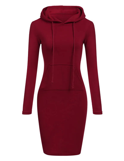 Women Hooded Sweatshirt Dress Knee Length Polyester