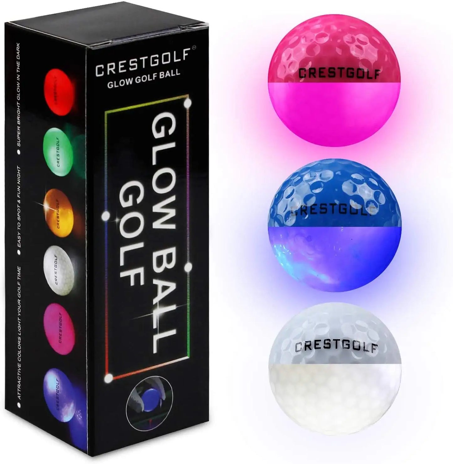 Crestgolf LED Golf Balls for Night Glow in The Dark Golf Ball with 4 Light Super Bright Six Colors Best Golf Gift for Golfers