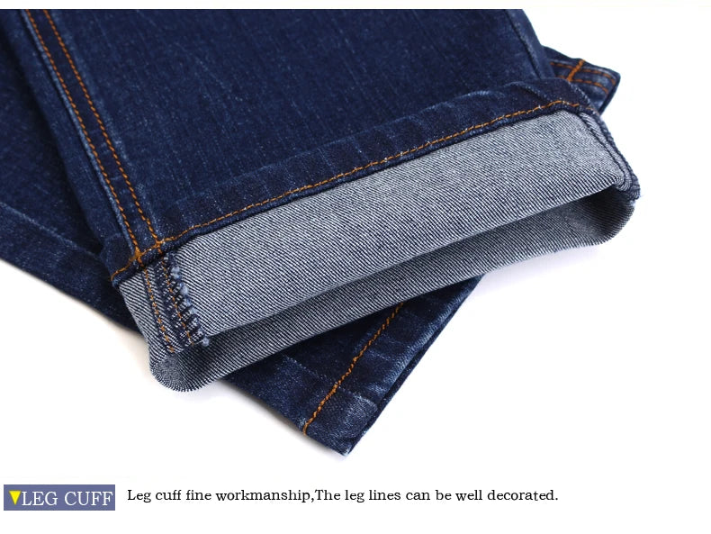 Autumn Classic Men's Fitted Stretch Jeans Business Casual Cotton Denim Straight Leg Pants Male Black Blue Trousers