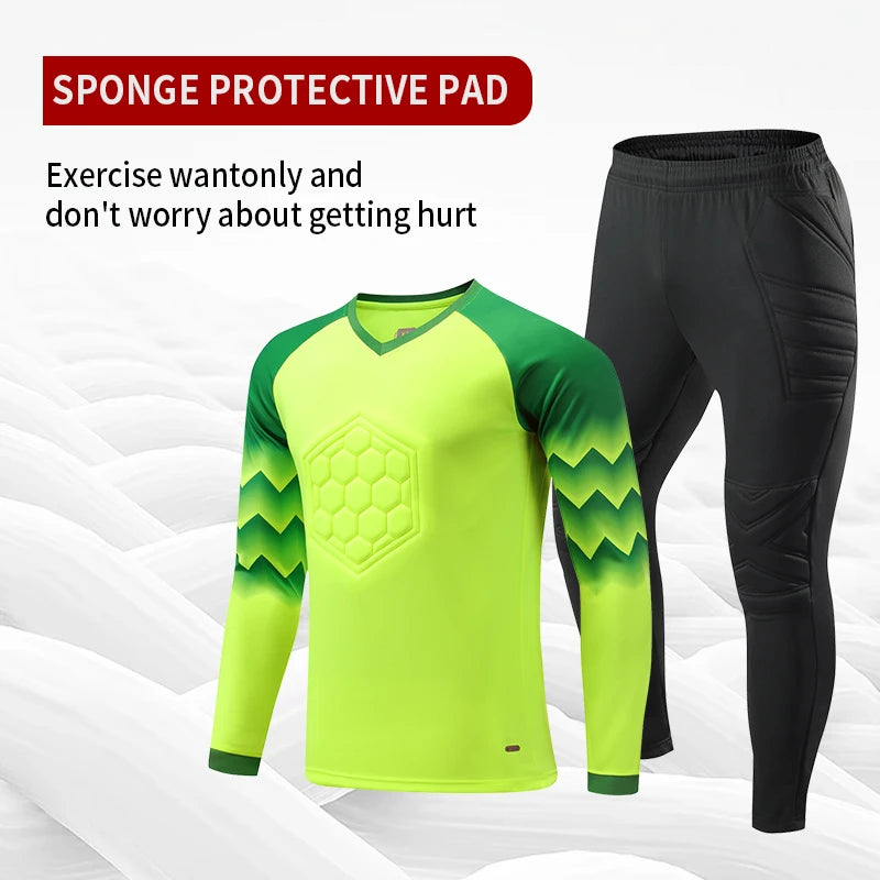 2021 New Uniform Men's Football Training Goalkeeper Uniform Kids Soccer Jersey Set Long Sleeve Protective Sponge Shirt Pants
