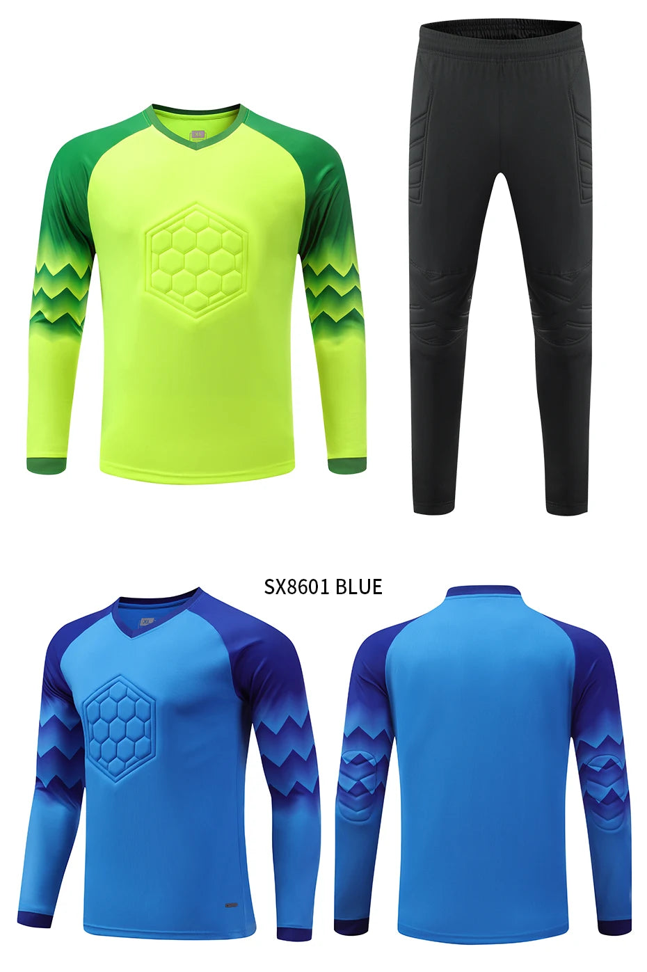 2021 New Uniform Men's Football Training Goalkeeper Uniform Kids Soccer Jersey Set Long Sleeve Protective Sponge Shirt Pants