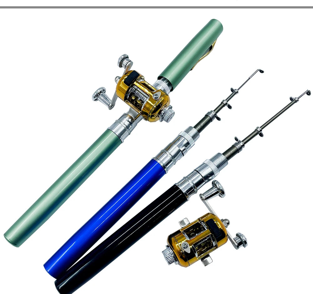 Fishing Rod Reel Combo Set Mini Telescopic Pocket Pen Fishing Rod Pole + Reel