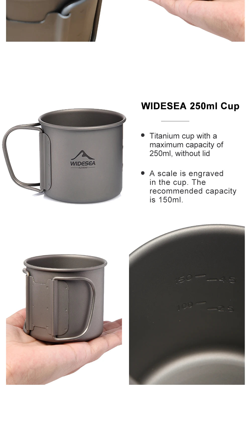 Titanium Camping Mug 0.6L Outdoor Cup For Hiking Cookware