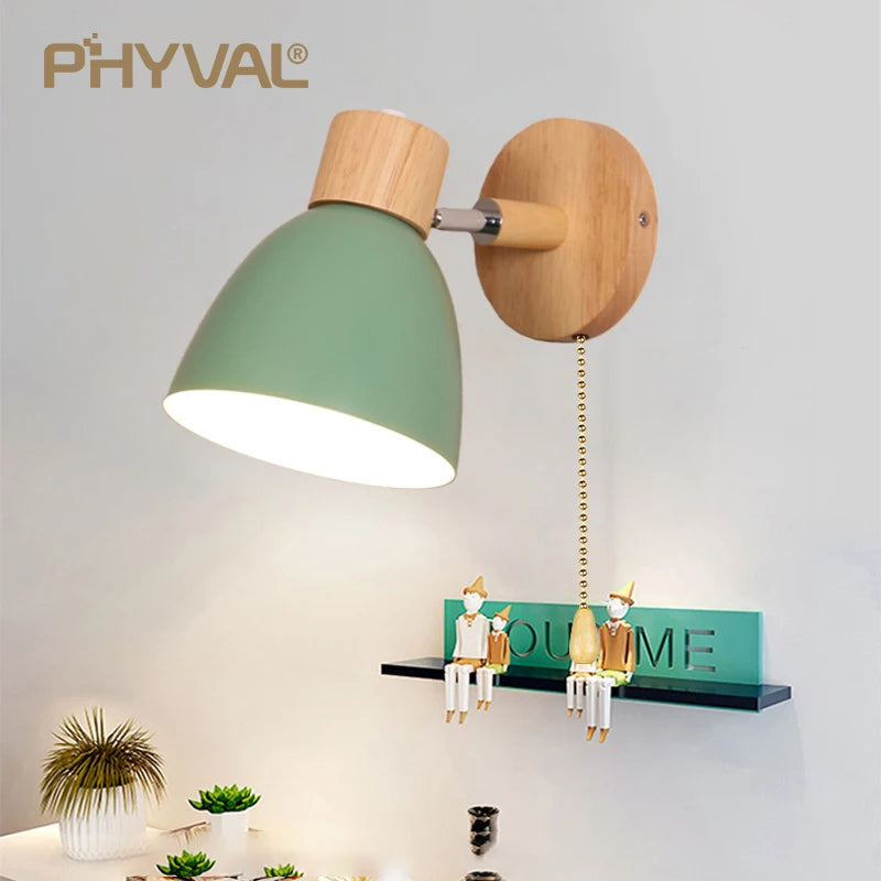 Wooden Nordic Wall Lamp – Modern Wall Sconce with Switch for Bedroom & Living Room