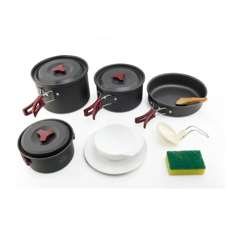 Camping Cookware Set With 1L Kettle And Utensils Aluminium Alloy Foldable