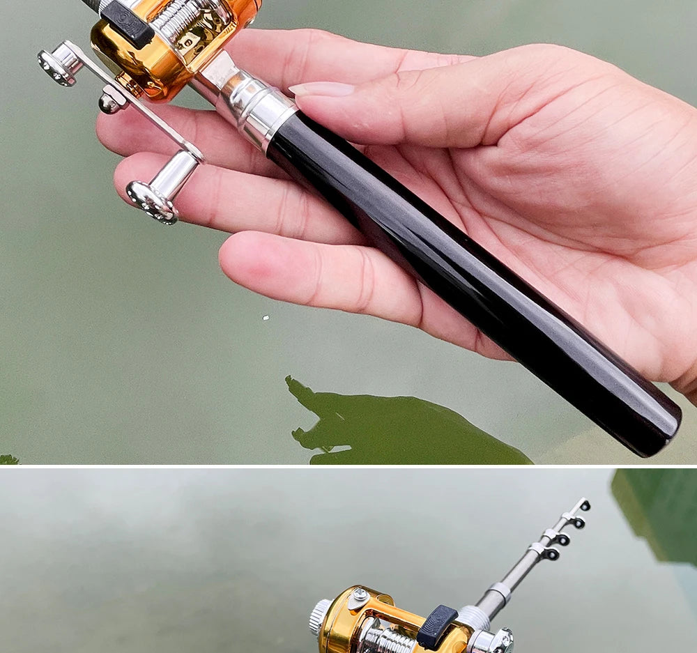 Fishing Rod Reel Combo Set Mini Telescopic Pocket Pen Fishing Rod Pole + Reel