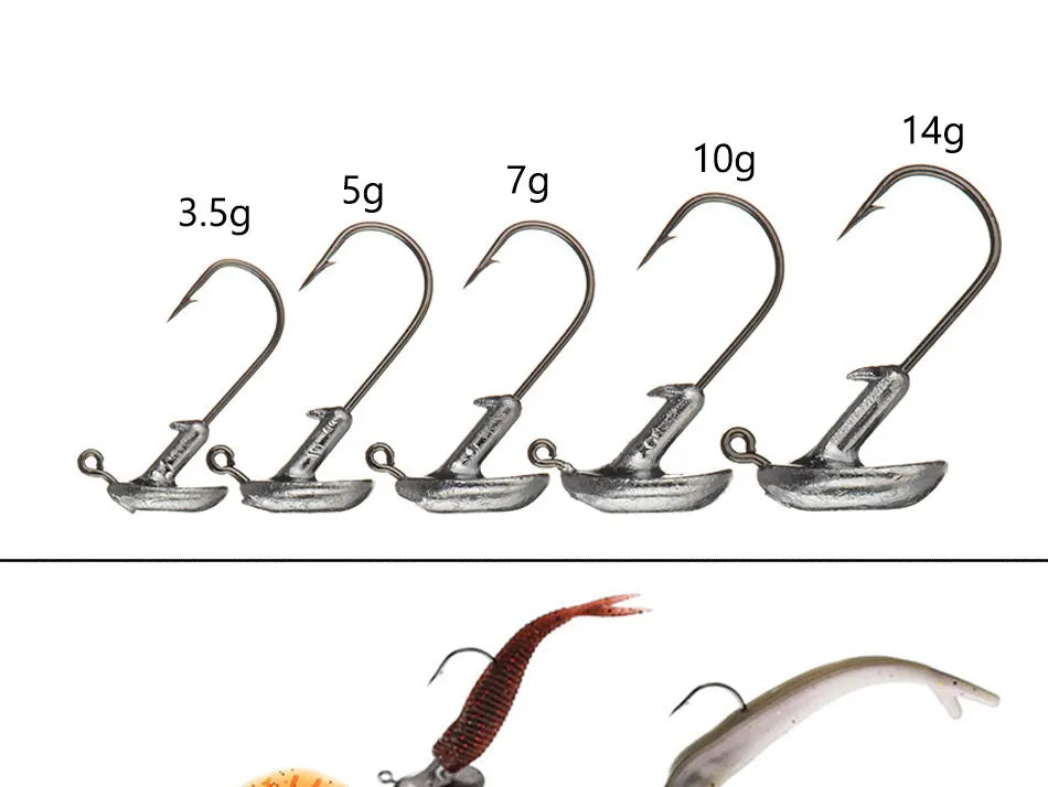 JYJ 10pcs/Lot 3.5g 5g 7g 10g 14g Tumbler Head Hook Jig Bait Fishing Hook For Soft Lure Fishing Tackle fishing tackle accessorie