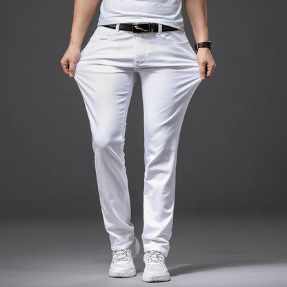 Men's White Slim-Fit Jeans Casual Classic Style With Stretch