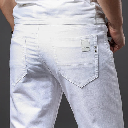 Men's White Slim-Fit Jeans Casual Classic Style With Stretch