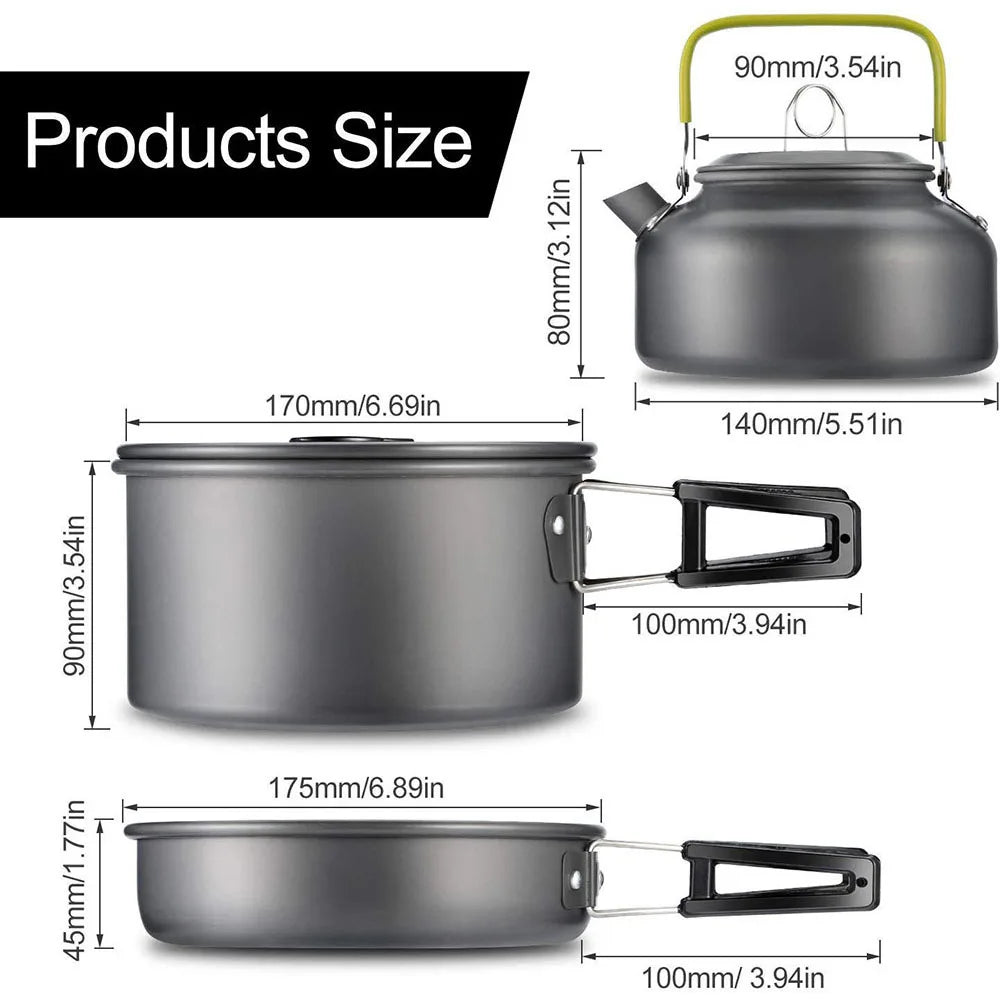 Camping Cookware Set Aluminum Nonstick Pots And Pans Portable