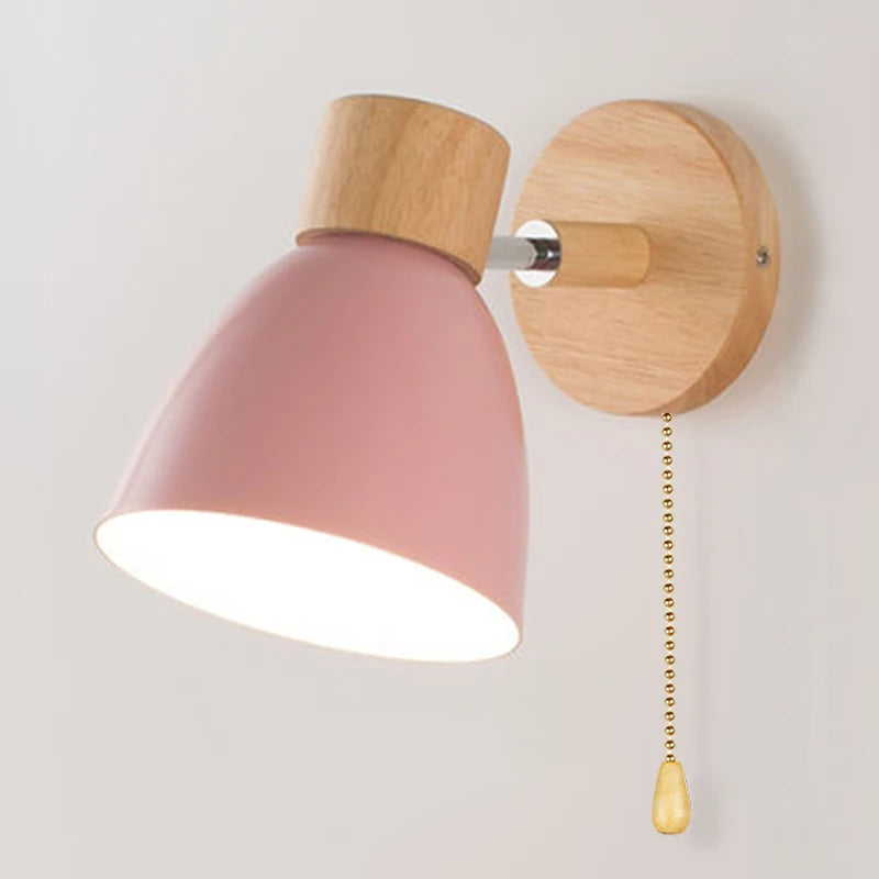 Wooden Nordic Wall Lamp – Modern Wall Sconce with Switch for Bedroom & Living Room