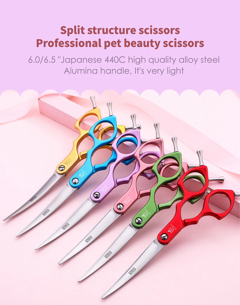 Premium Dog Grooming Curved Scissors – Alloy Handle, 440C Stainless Steel, Professional Pet Shears