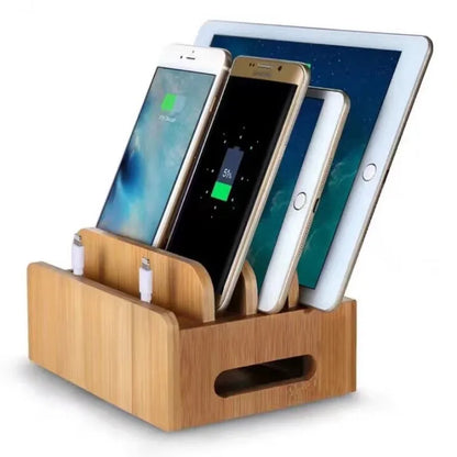 Bamboo Universal Charging Dock And Desk Holder For Smartphones And Tablets