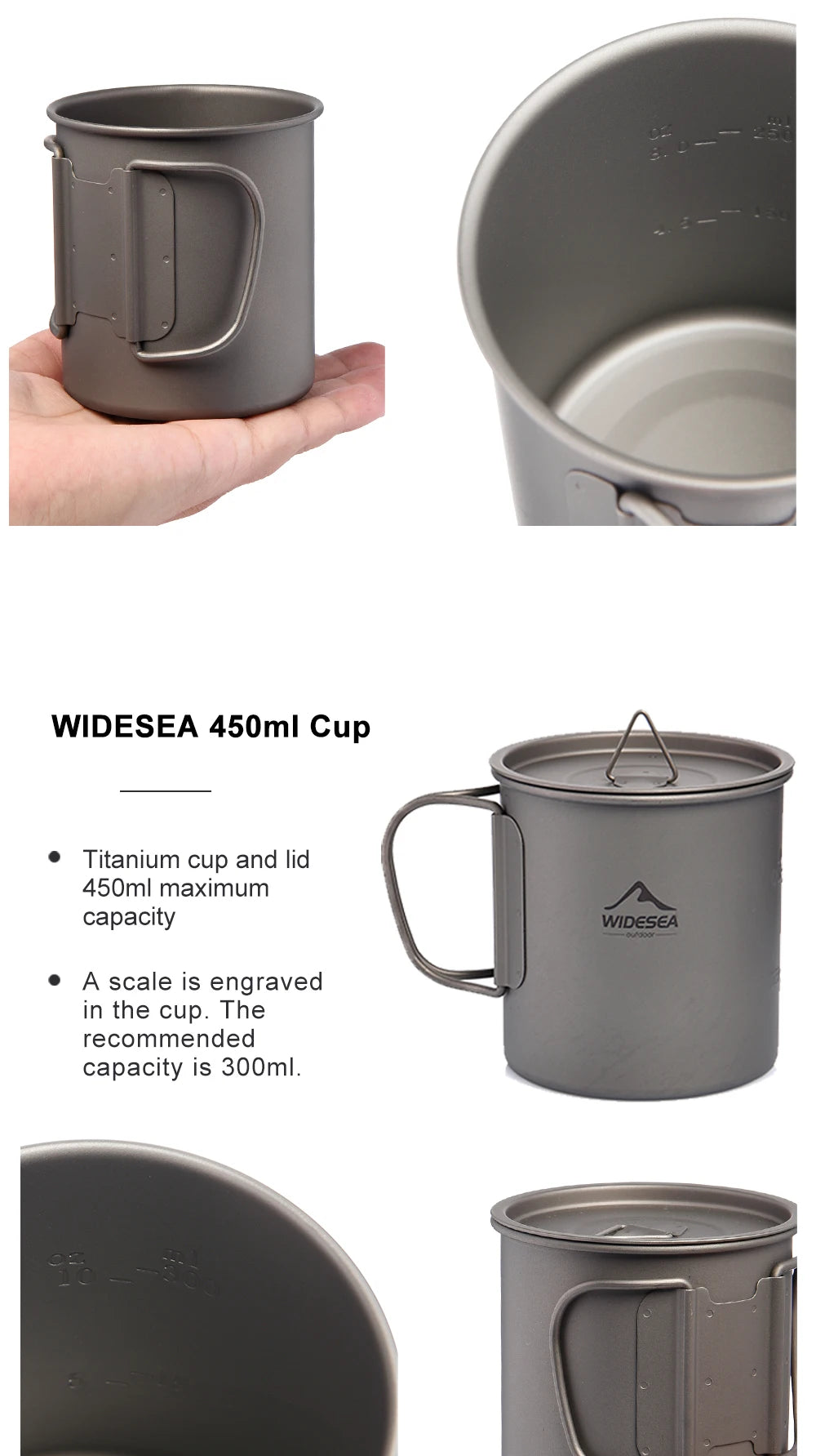 Titanium Camping Mug 0.6L Outdoor Cup For Hiking Cookware