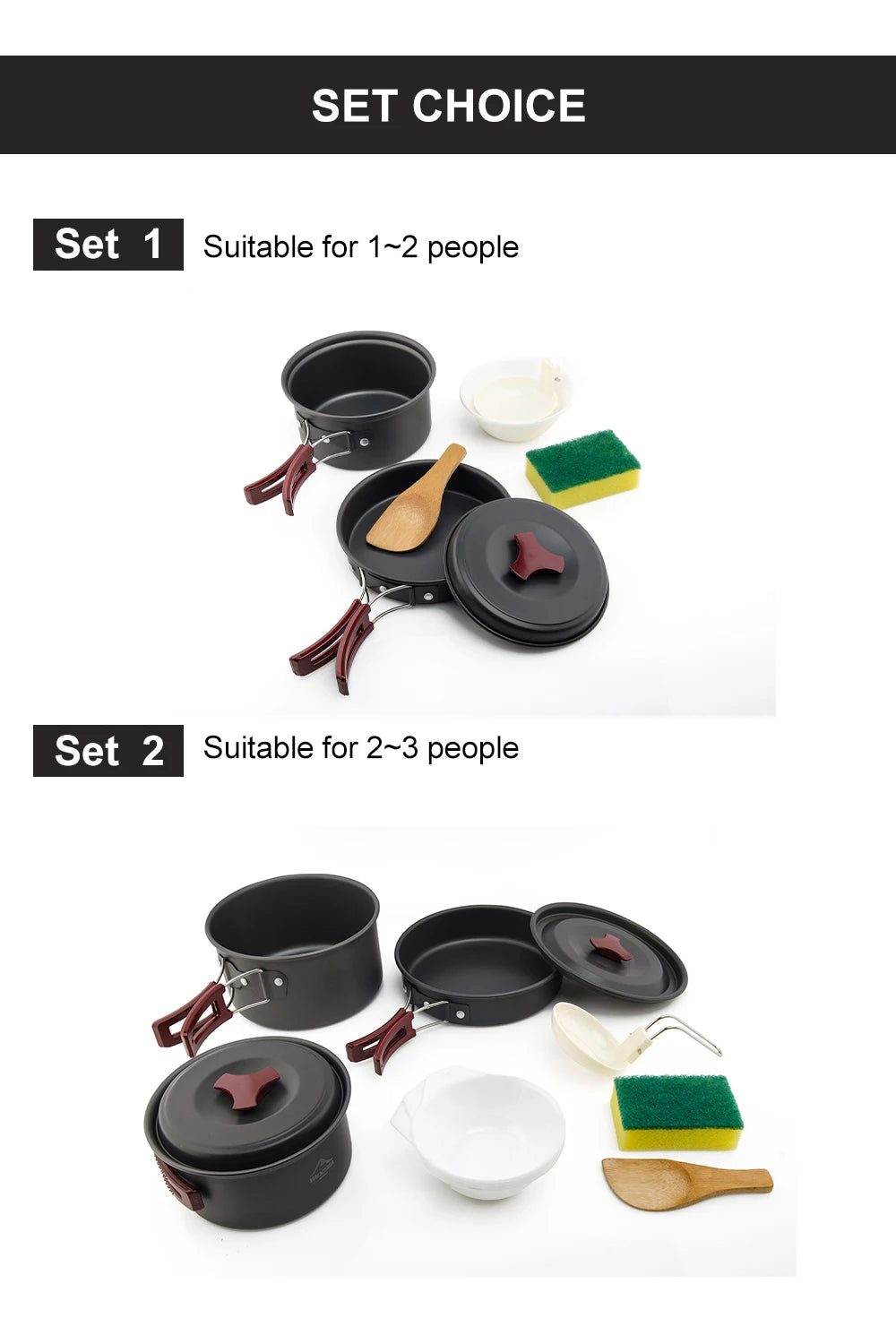 Camping Cookware Set With 1L Kettle And Utensils Aluminium Alloy Foldable