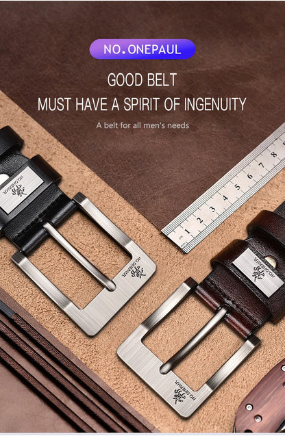 Men's Split Leather Belt With Metal Buckle, 3.8 cm Wide