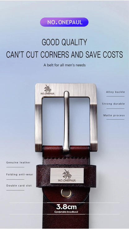 Men's Split Leather Belt With Metal Buckle, 3.8 cm Wide