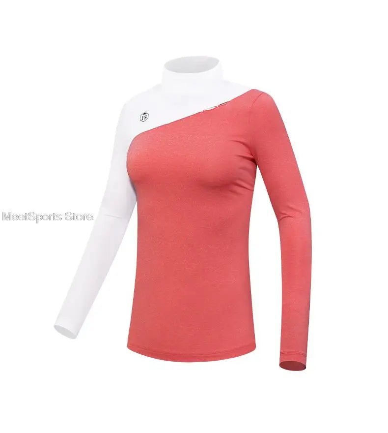 PGM Golf Clothing Ladies Long Sleeve Bottoming Shirts for Women Warm Slim Fit Golf Shirts Female Patchwork Stretch Sports Tops