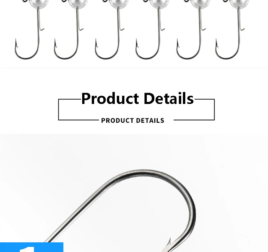 10pcs/lot big head jigs hook 1g-20g All size Round Ball Jig Head Hook Weedless Long Shank Jig Head For Soft Worm Fishing