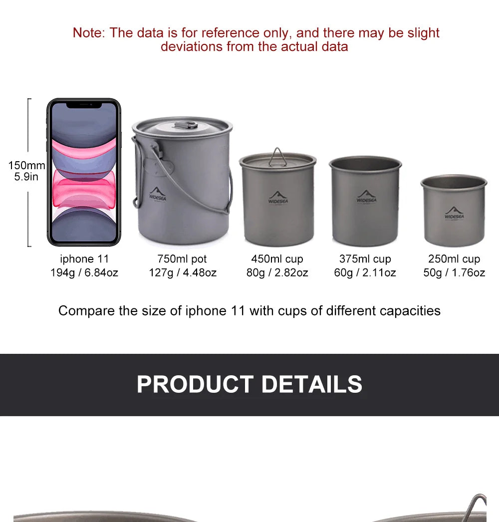 Titanium Camping Mug 0.6L Outdoor Cup For Hiking Cookware