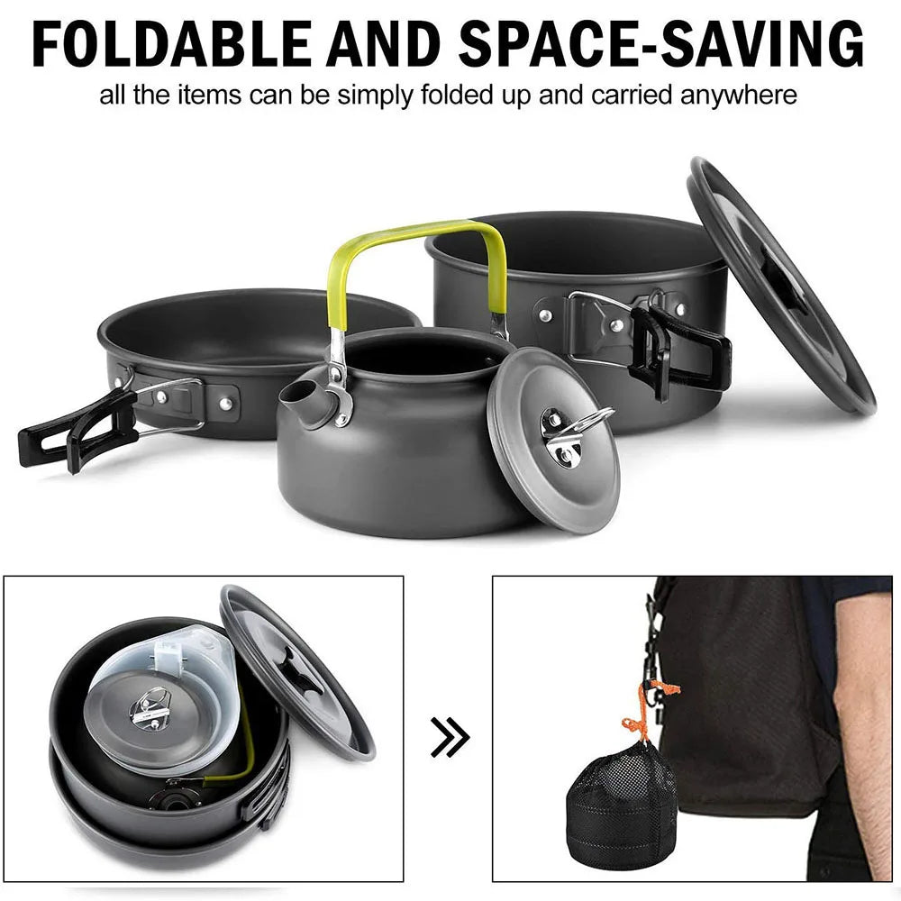 Camping Cookware Set Aluminum Nonstick Pots And Pans Portable