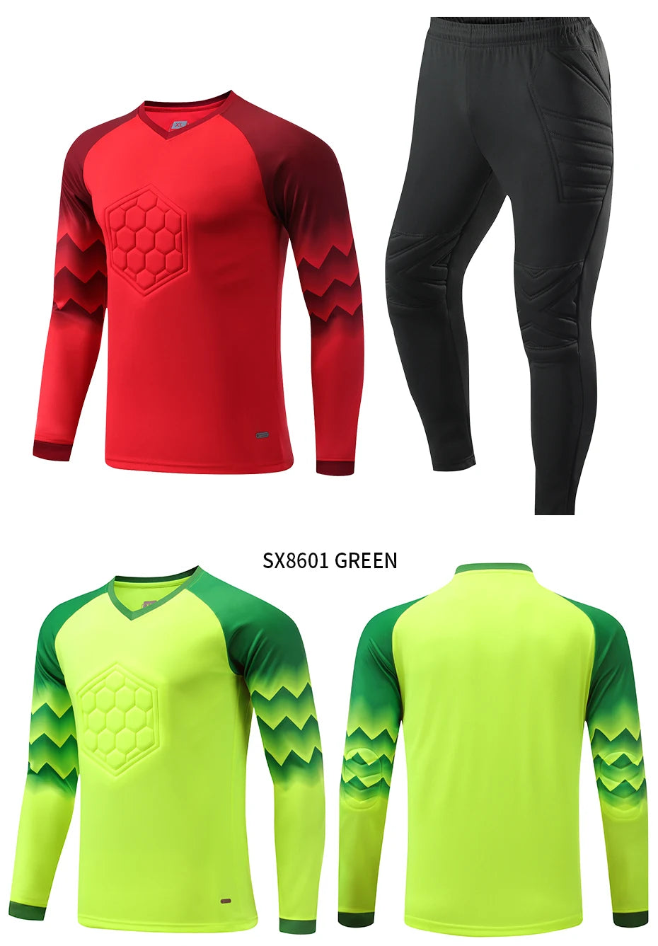 2021 New Uniform Men's Football Training Goalkeeper Uniform Kids Soccer Jersey Set Long Sleeve Protective Sponge Shirt Pants