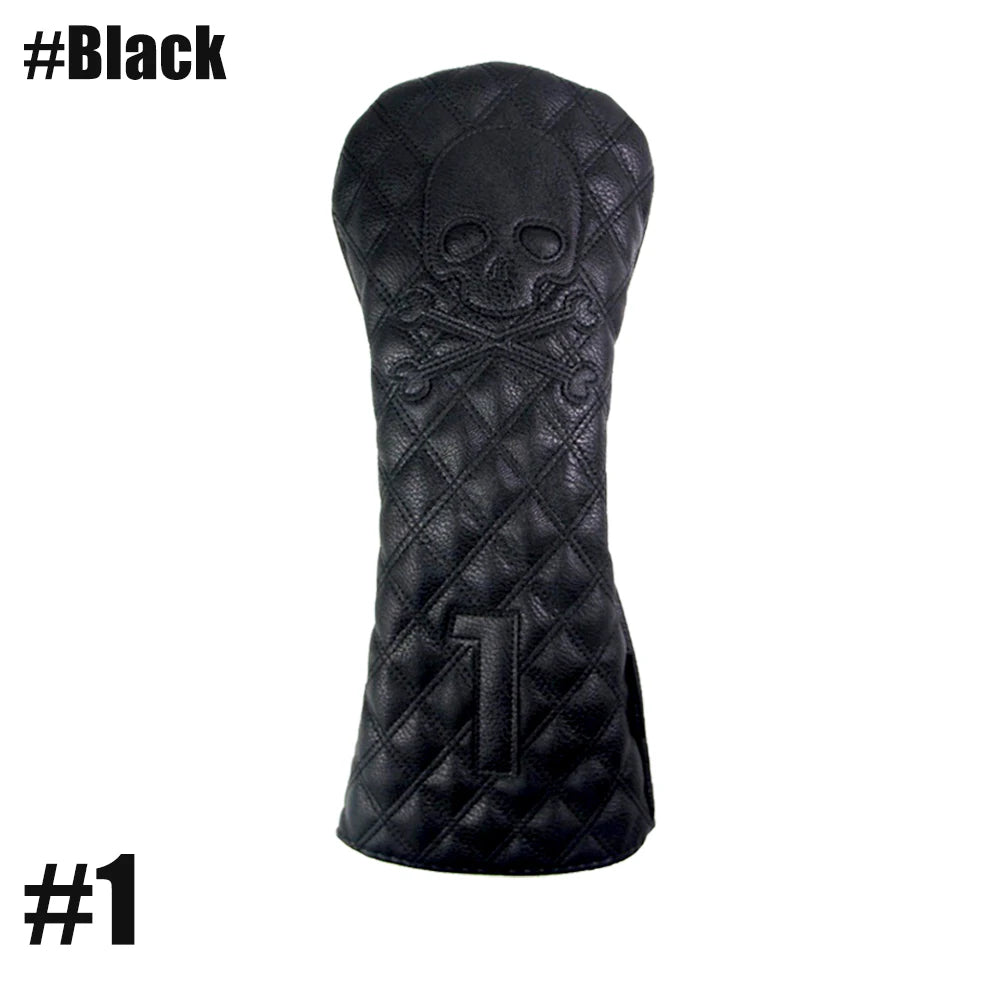 GLOOF Golf Skull Skeleton Head Cover Golf Club Black Leather cover set Fits Driver Fairway Wood Hybrid Golf supplies