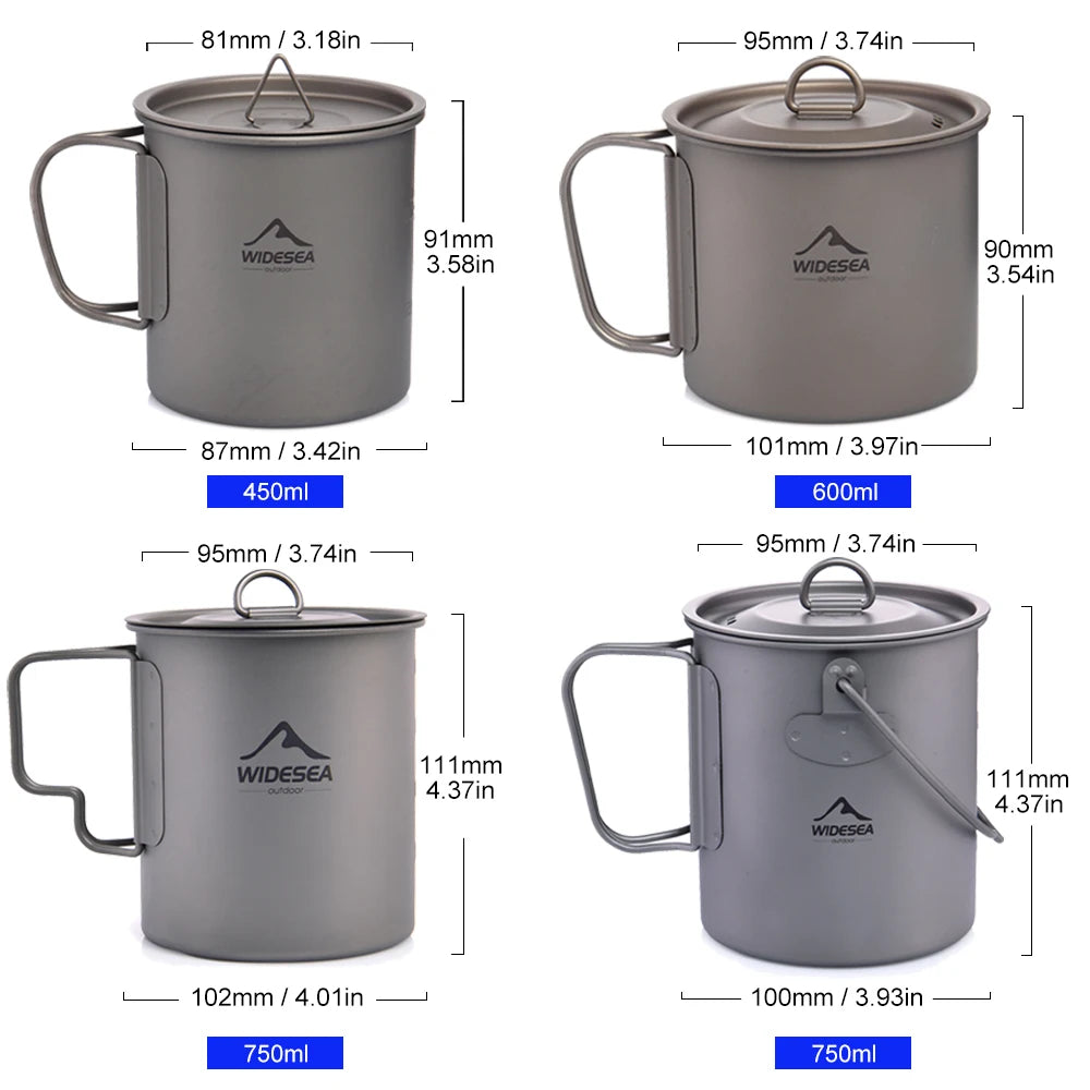 Titanium Camping Mug 0.6L Outdoor Cup For Hiking Cookware