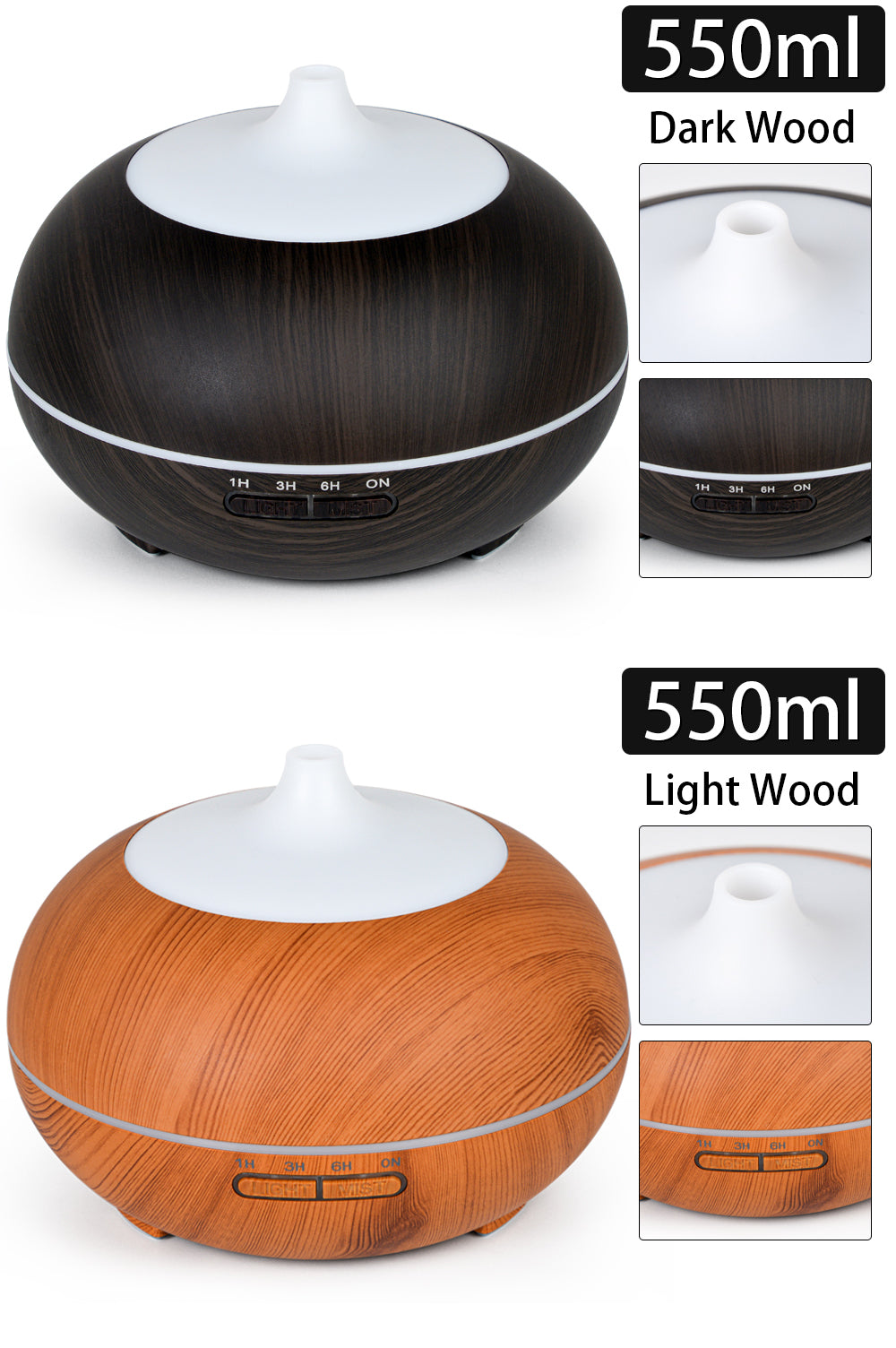 Aromatherapy Essential Oil Diffuser Wood Grain Remote Control Ultrasonic Air Humidifier Cool with 7 Color LED Light