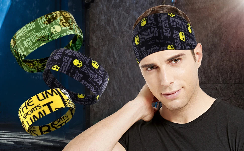Gothic Skull Headband Sweat Bandage Sport Head Hair Band Workout Tennis Fitness Jog Basketball Running Scary Sweatband Women Men