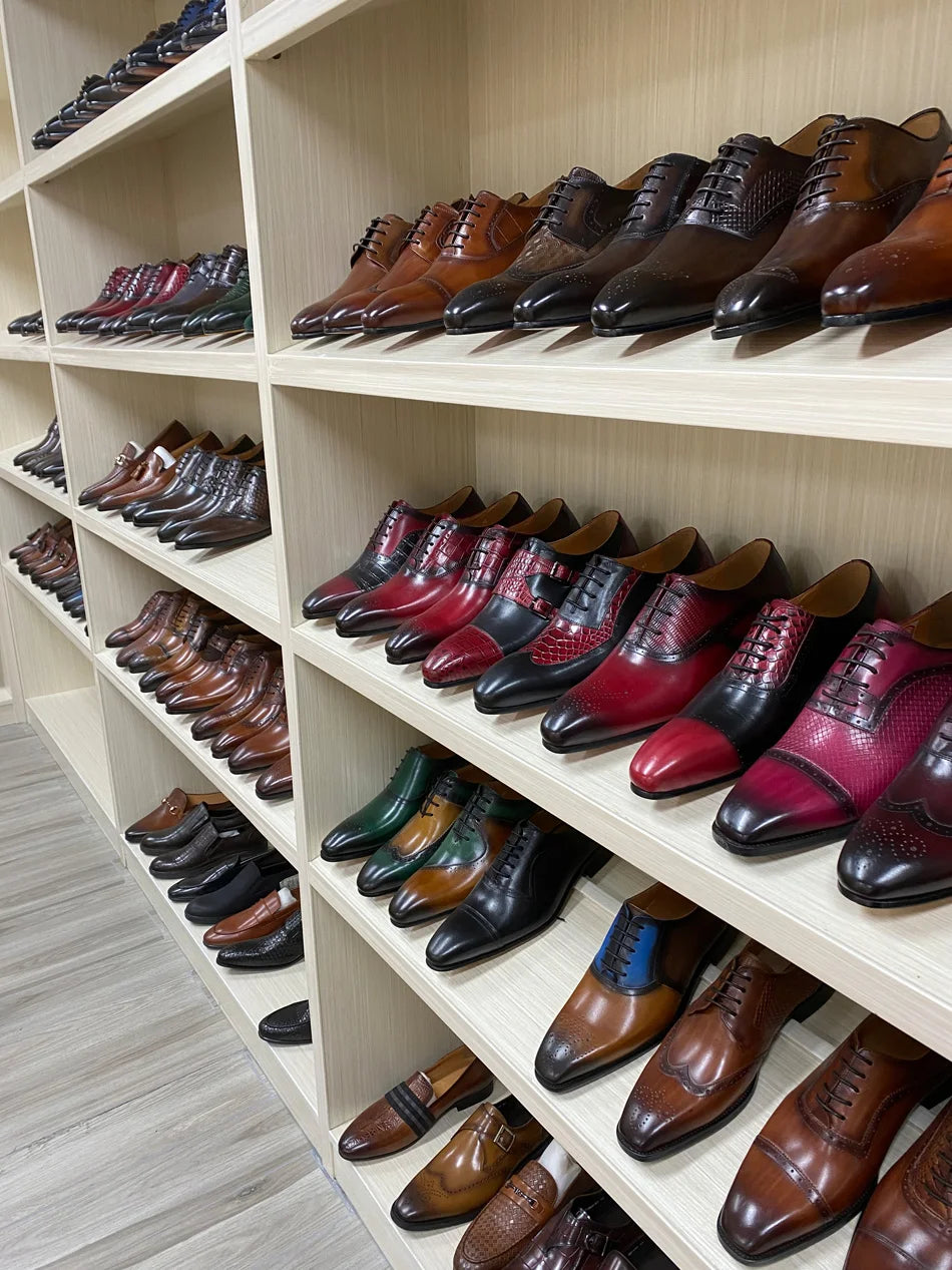 Genuine Leather Wingtip Oxfords With Monk Strap Buckle Brown And Black