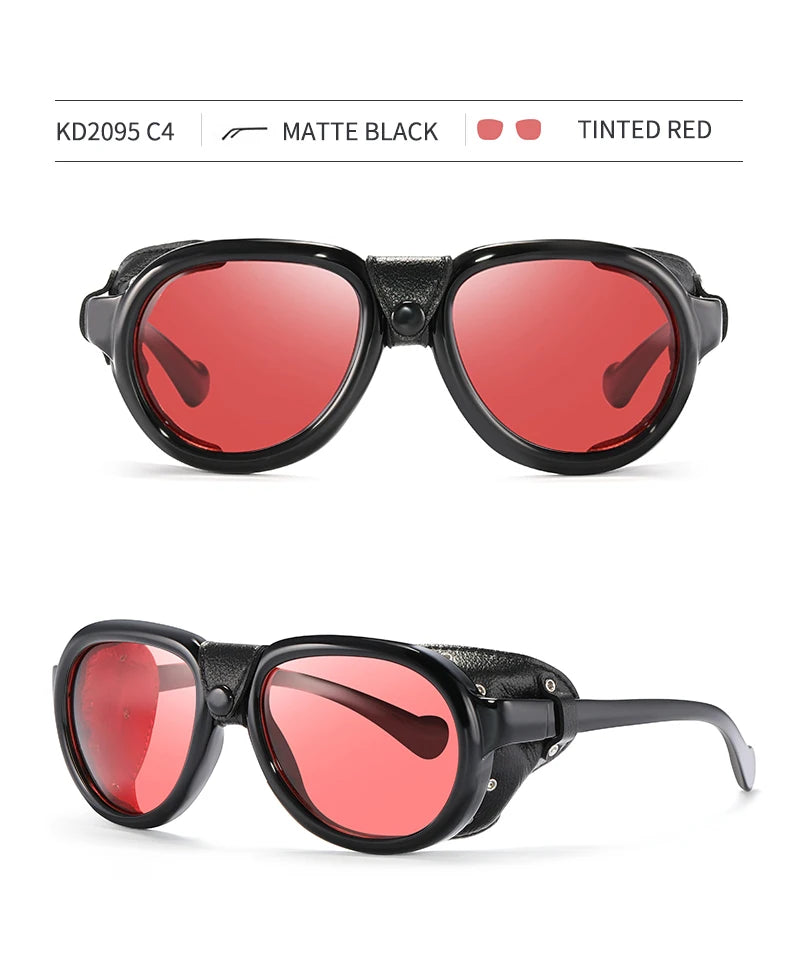 KDEAM Luxury Steampunk Pilot Sunglasses Men and Women Soft Leather Shield Glasses UV400 Protection KD2095