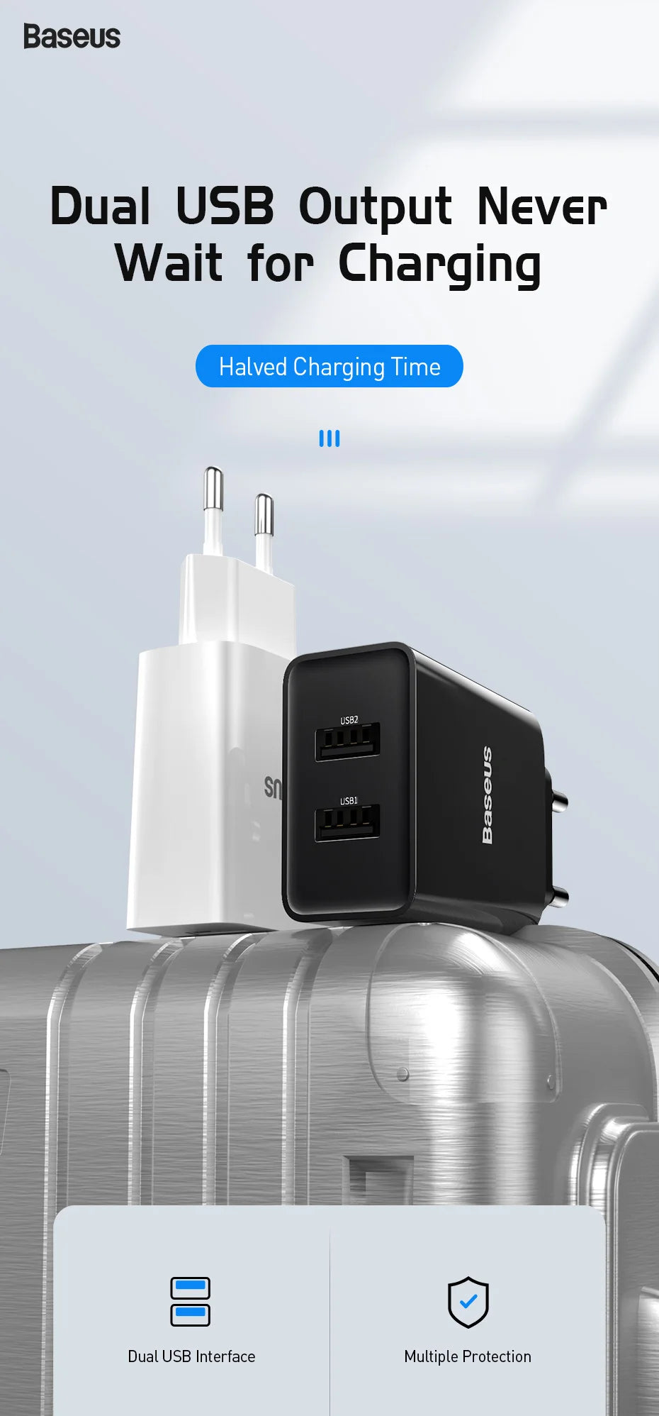 Baseus Dual USB Charger EU Plug Charger 2.1A Wall Charger Max Mobile Phone Charging Mini Adapter Travel Charger For iPhone