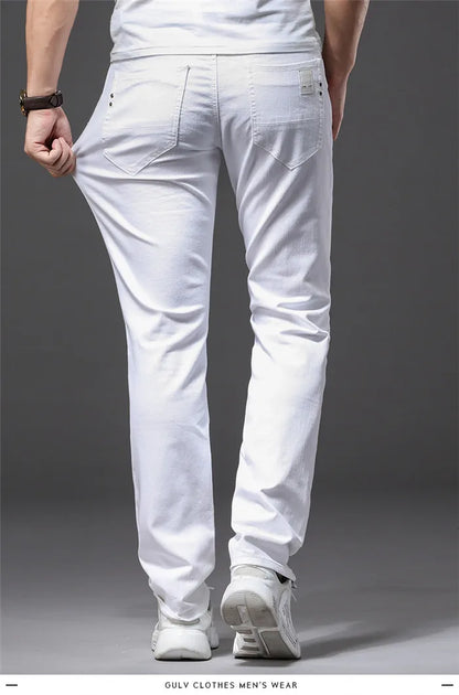 Men's White Slim-Fit Jeans Casual Classic Style With Stretch