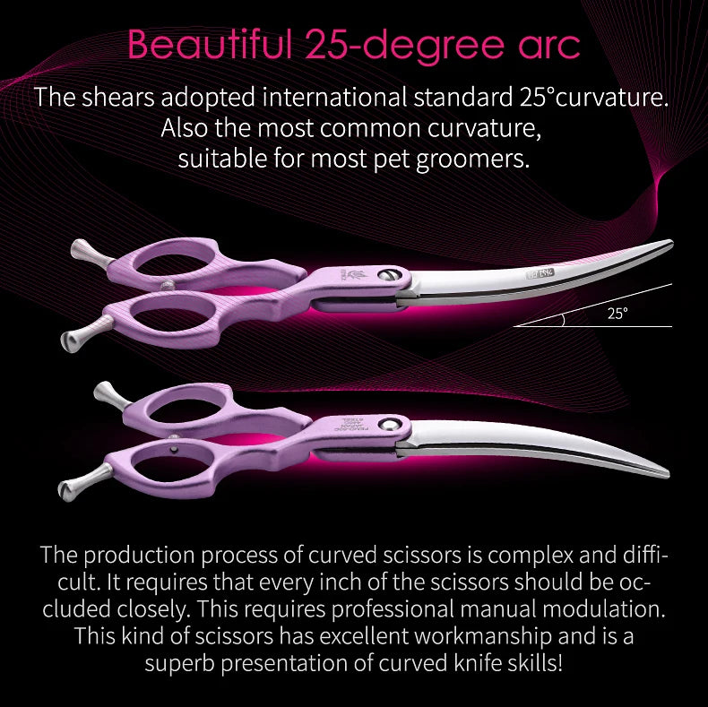 Premium Dog Grooming Curved Scissors – Alloy Handle, 440C Stainless Steel, Professional Pet Shears
