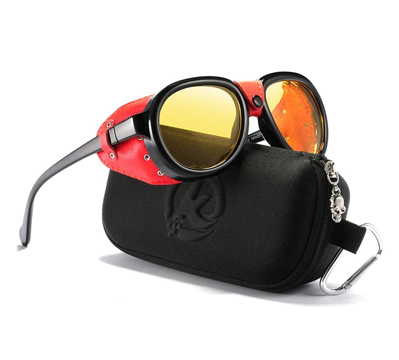 KDEAM Luxury Steampunk Pilot Sunglasses Men and Women Soft Leather Shield Glasses UV400 Protection KD2095