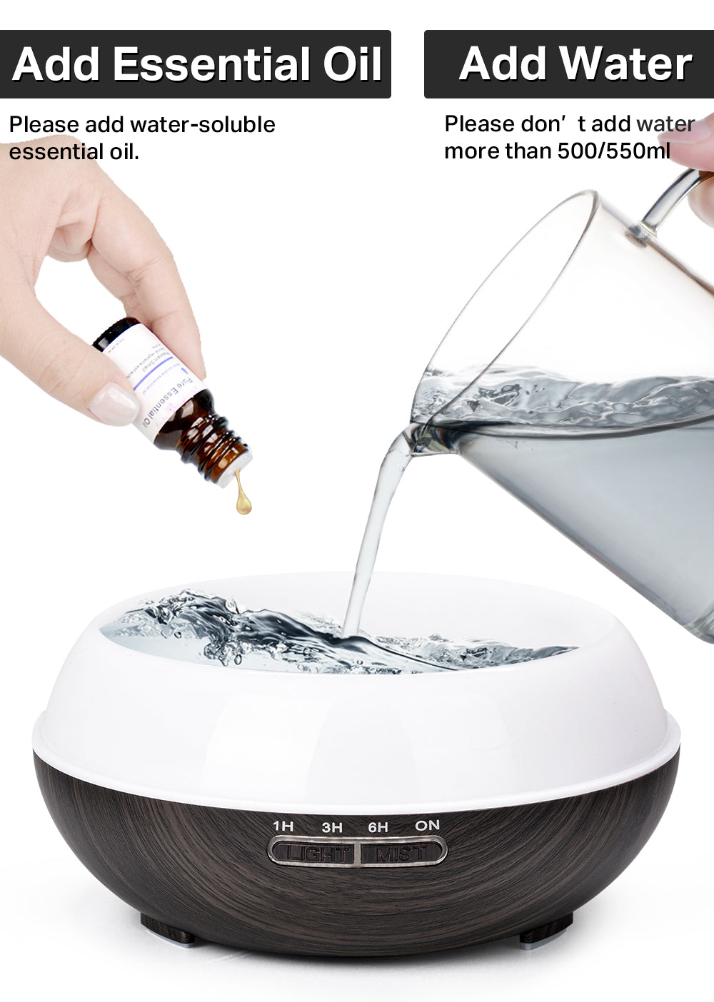 Aromatherapy Essential Oil Diffuser Wood Grain Remote Control Ultrasonic Air Humidifier Cool with 7 Color LED Light