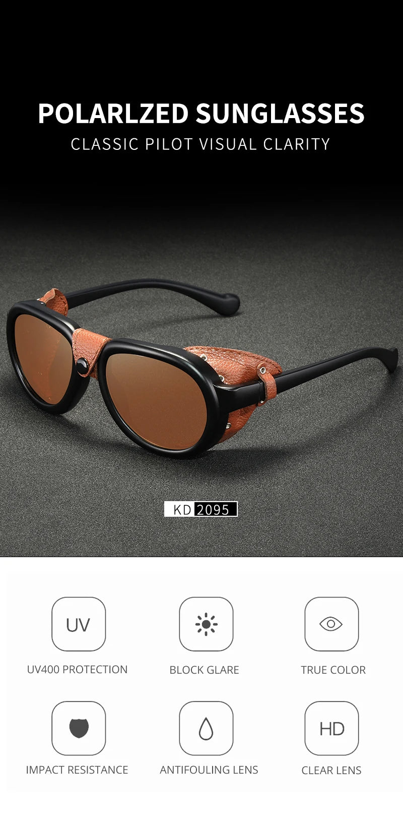 KDEAM Luxury Steampunk Pilot Sunglasses Men and Women Soft Leather Shield Glasses UV400 Protection KD2095