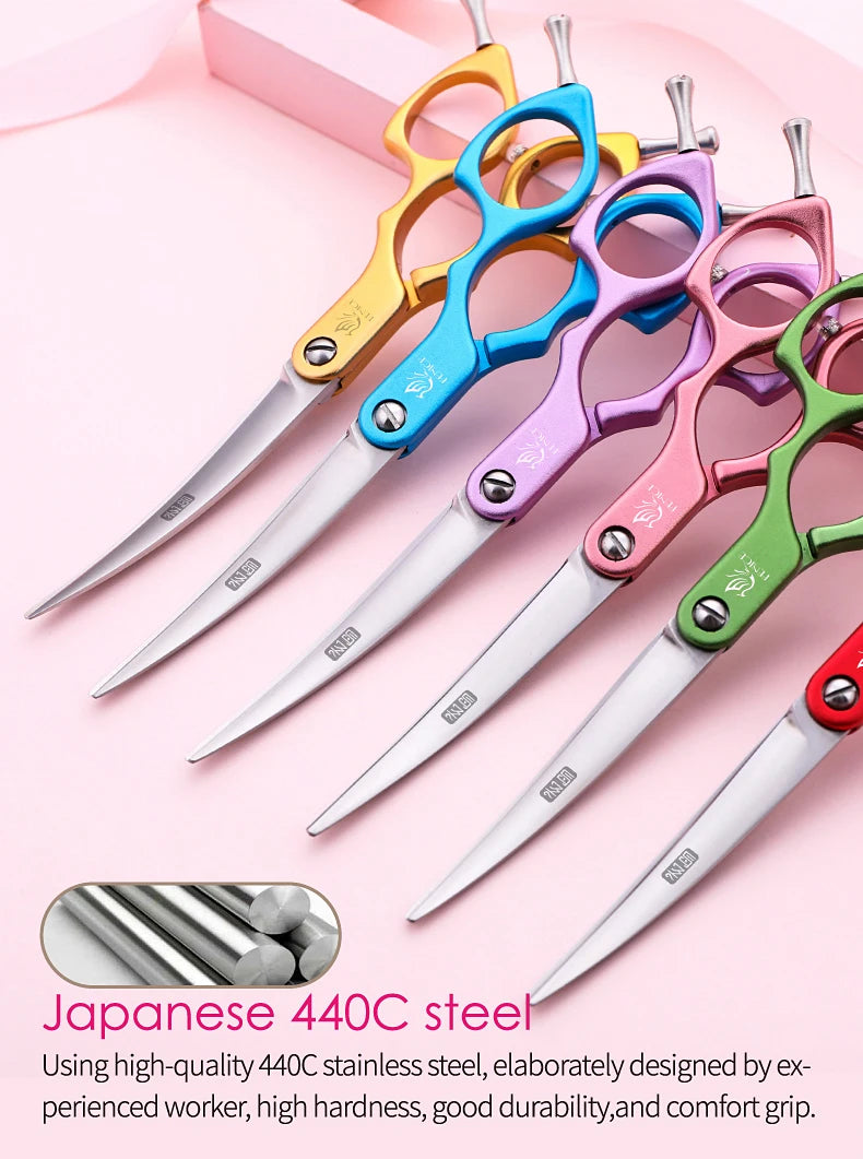 Premium Dog Grooming Curved Scissors – Alloy Handle, 440C Stainless Steel, Professional Pet Shears