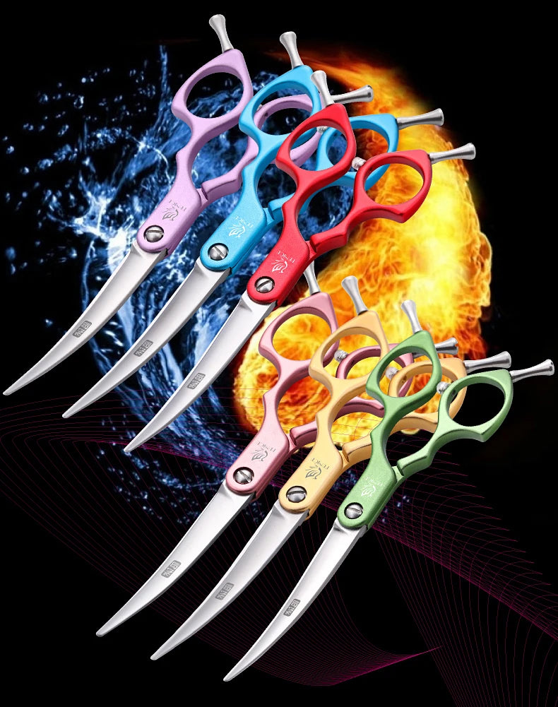 Premium Dog Grooming Curved Scissors – Alloy Handle, 440C Stainless Steel, Professional Pet Shears