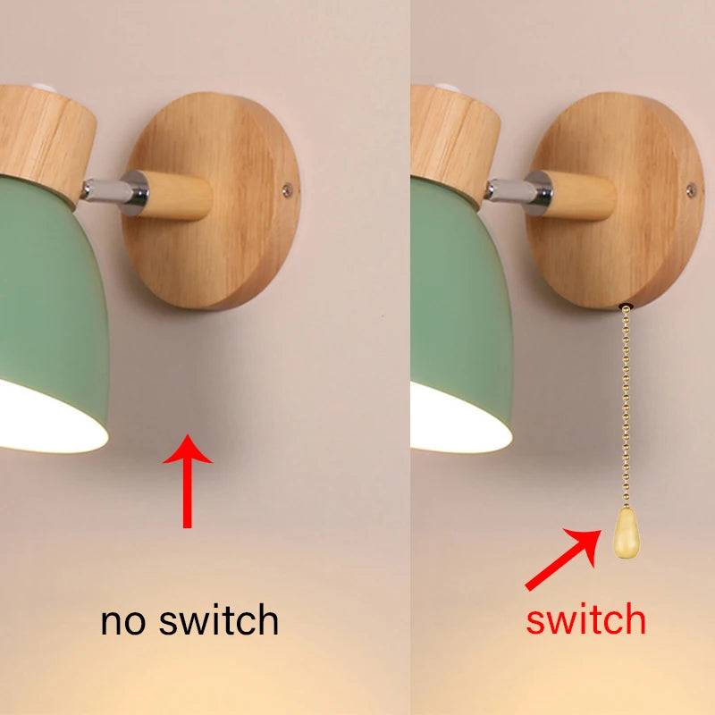 Wooden Nordic Wall Lamp – Modern Wall Sconce with Switch for Bedroom & Living Room