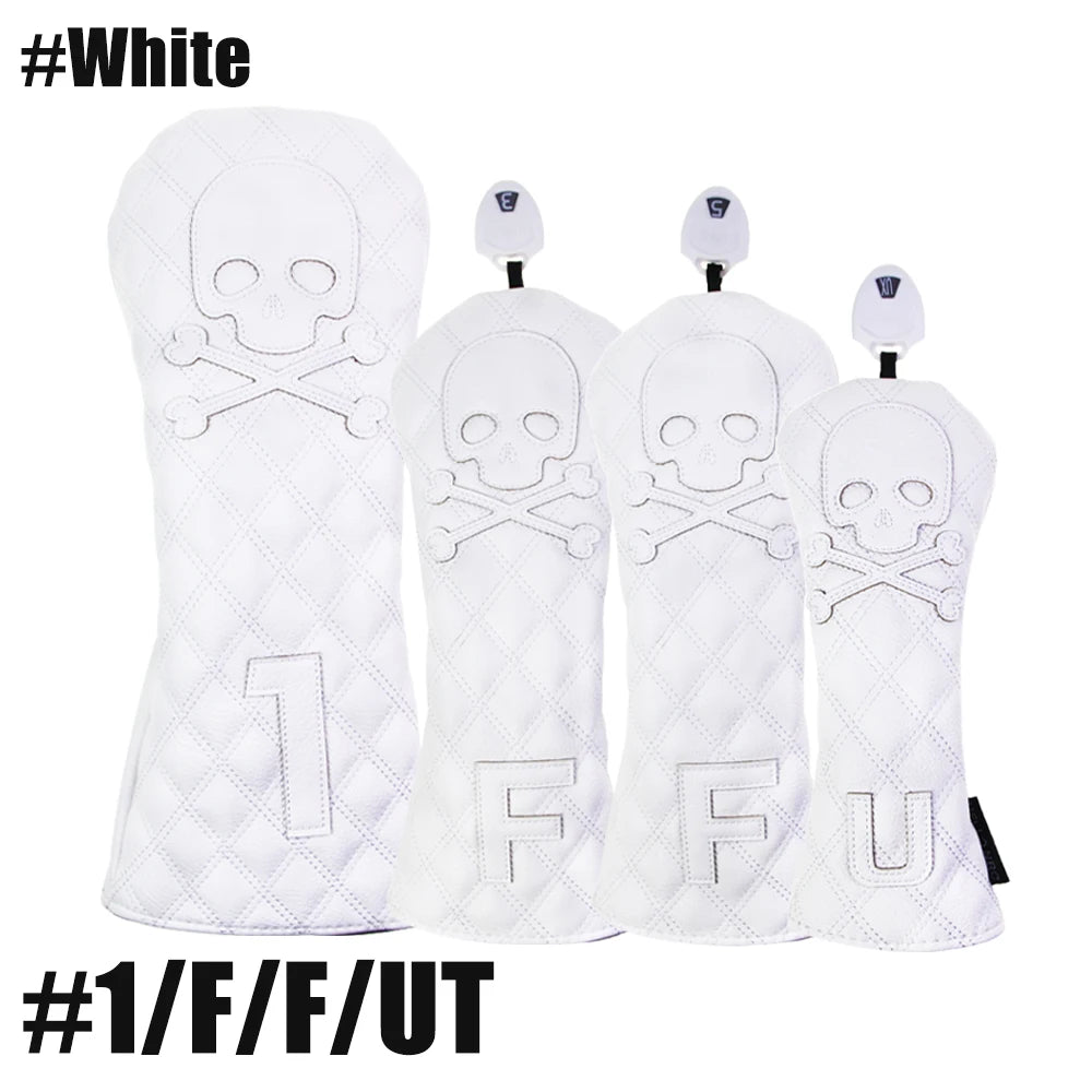 GLOOF Golf Skull Skeleton Head Cover Golf Club Black Leather cover set Fits Driver Fairway Wood Hybrid Golf supplies