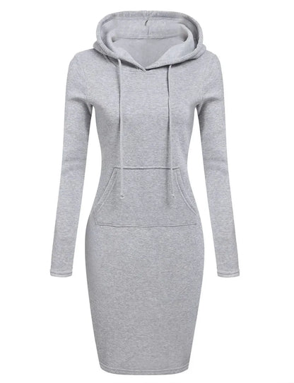 Women Hooded Sweatshirt Dress Knee Length Polyester